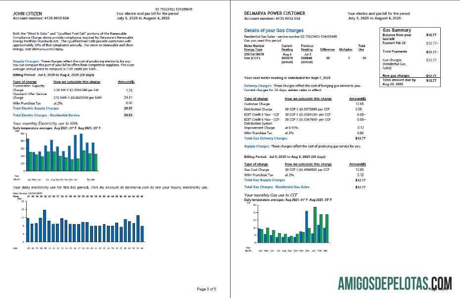 realista Modelo de conta de serviços públicos Delmarva dos EUA em formatos Word e PDF, 5 páginas, 3 4 páginas
